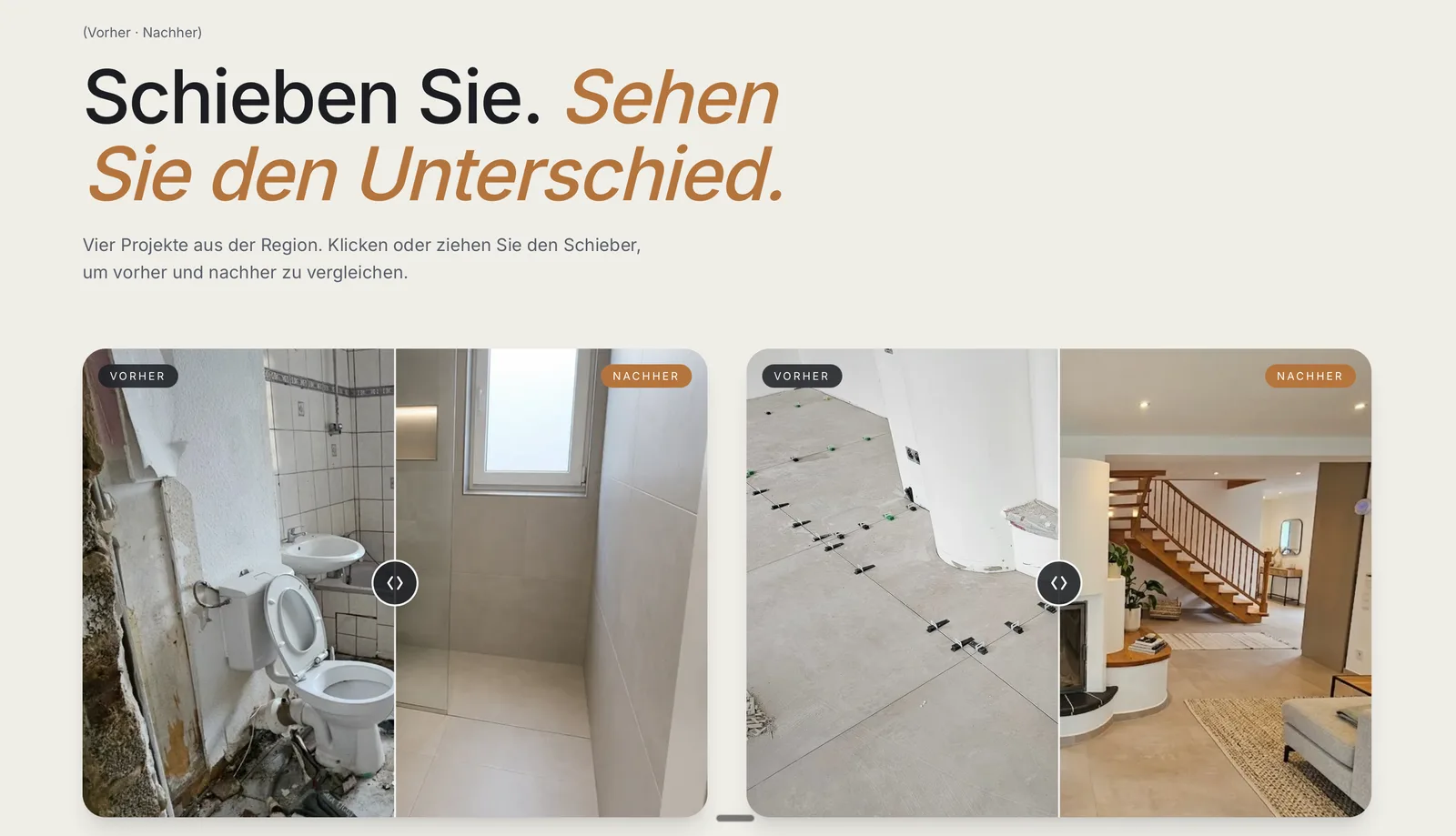 Fliesen & Naturstein Schöngen — interaktiver Vorher-Nachher-Slider